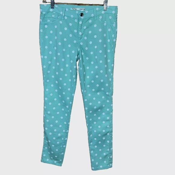 Kancan Light Green with White Polka Dot Print Slim/Skinny Style Jeans Juniors 9 - Picture 1 of 9